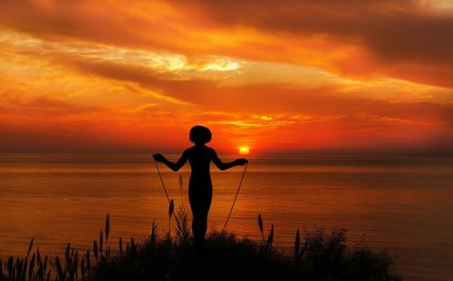 Skipping with Rope in Sunset Background